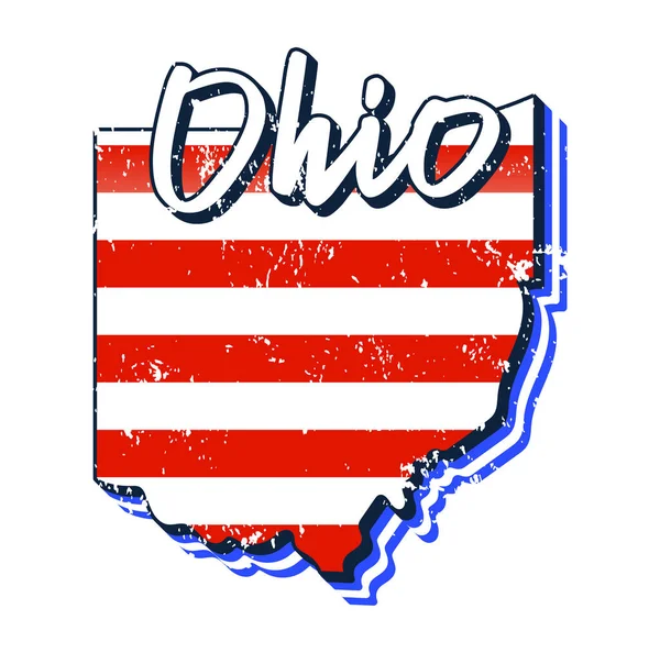 Bandeira Americana Mapa Estado Ohio Estilo Grunge Vetorial Com Tipografia —  Vetores de Stock