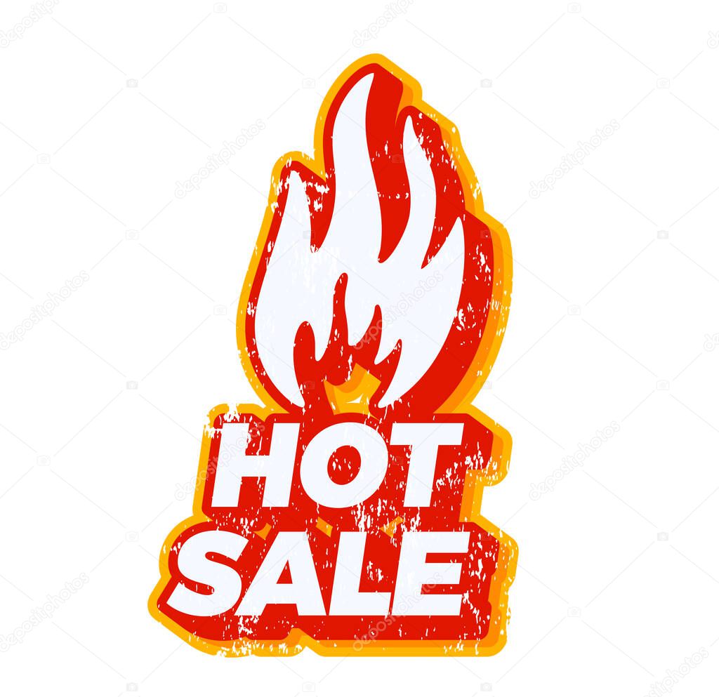 Hot summer sale fire icon. Vector illustration with typography text for big sales and texture