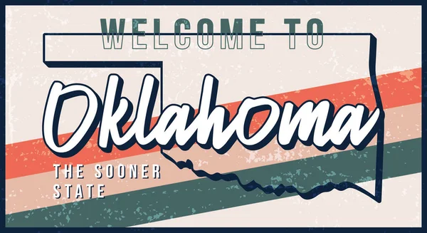 Benvenuti Oklahoma Vintage Arrugginito Metallo Segno Vettore Illustrazione Mappa Dello — Vettoriale Stock