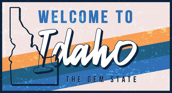 Bienvenue Idaho Vintage Métal Rouillé Signe Vectoriel Illustration Carte État — Image vectorielle