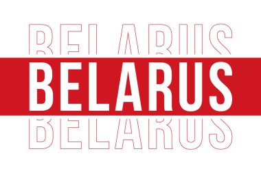 Beyaz-kırmızı-beyaz bayrağın arka planında Belarus yazısını gösteren vektör çizimi. Özgürlüğün sembolü Belarus. Beyaz Rusya 'nın ulusal renkleri