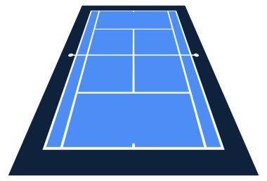 En Önden Tenis Sahasının Perspektif Görünümü Vektör İllüstrasyonu.