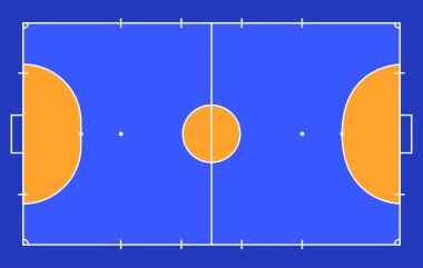 Futsal için alan. Turuncu Çizgiler Futsal Alan Vektörü illüstrasyonu. Vektör illüstrasyonu