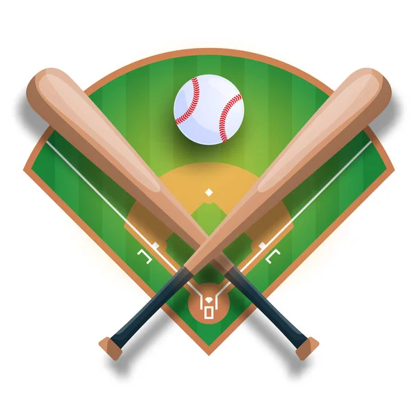Concetto Realistico Baseball Con Mazza Baseball Incrociata Palla Archiviato Iilustrazione — Vettoriale Stock