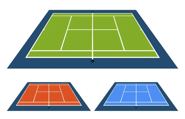 Conjunto Ilustração Vetorial Quadra Tênis Com Superfície Diferente Vista Superior —  Vetores de Stock