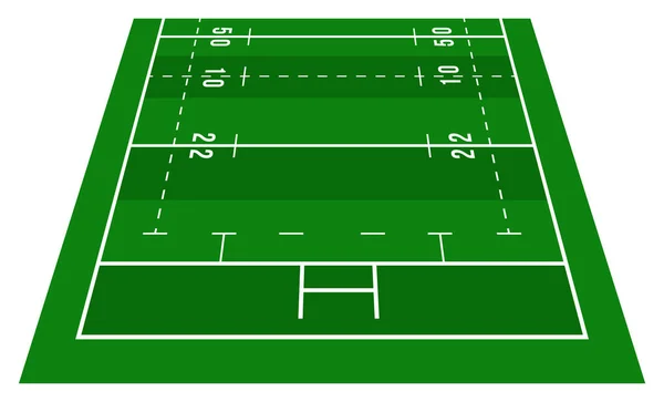 透视绿色橄榄球半场 从前面看带有行模板的橄榄球字段 病媒示范体育场 — 图库矢量图片