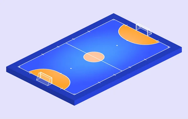 Perspectiva Isométrica Campo Para Futsal Esquema Naranja Líneas Campo Futsal — Vector de stock