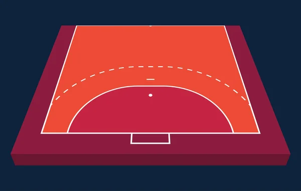 Perspektivischer Blick Auf Das Halbe Feld Für Handball Orangefarbene Umrisse — Stockvektor