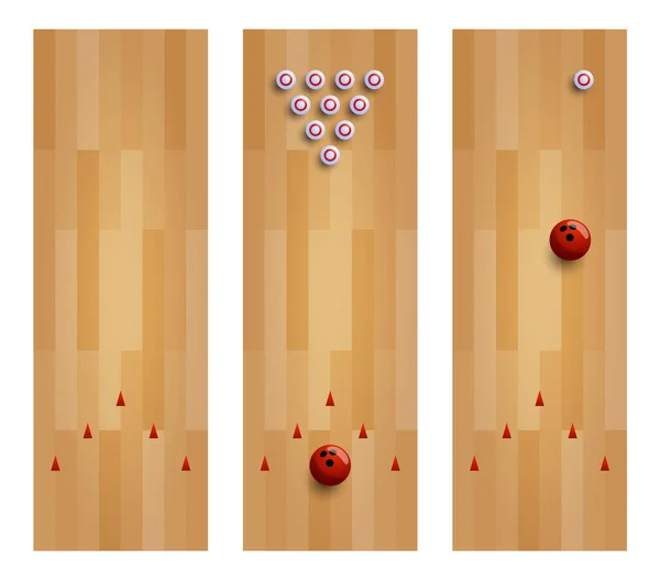 Illustration Une Collection Pistes Bowling Set Trois Bowling Avec Broche — Image vectorielle