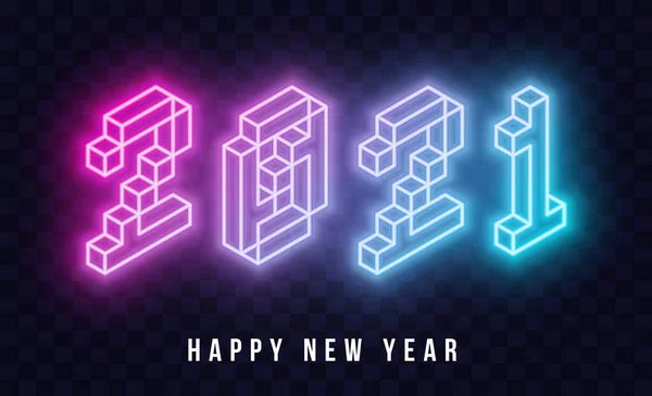 2021 Happy New Year Isometric Neon Text 2021 New Year — Stock Vector