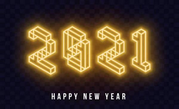 2021 Happy New Year Isometric Neon Text 2021 New Year — Stock Vector