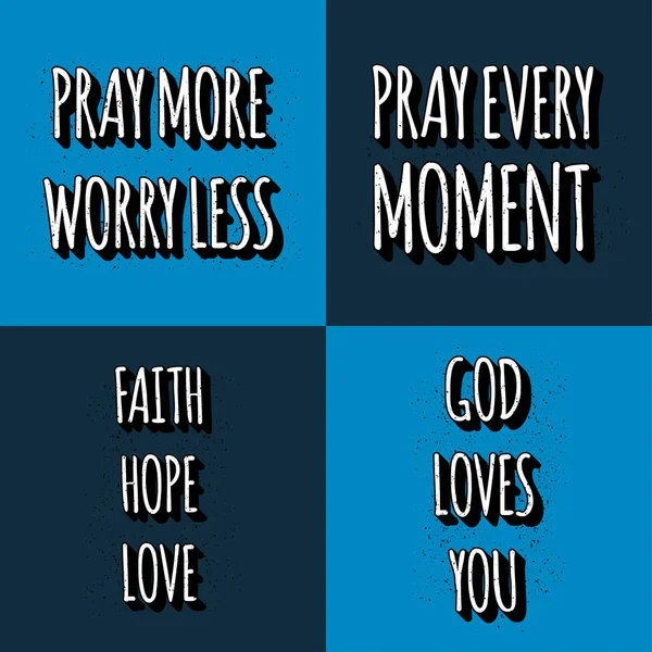 一套基督教字母的引文 病媒动机短语 求你少些忧虑 祈祷每一个时刻 上帝爱你 — 图库矢量图片