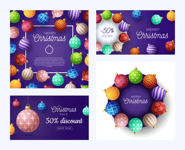 Set Christmas Square Horizontal Promo Banner Holiday Vector Illustration Realistic — Stock Vector