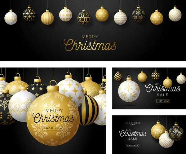Set Von Luxus Weihnachts Und Neujahrsgrußkarte Mit Baumkugeln Weihnachtskarte Mit — Stockvektor