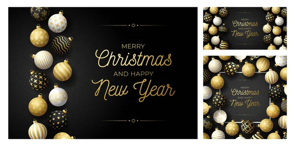 Set Von Luxus Weihnachten Und Neujahr Quadrat Und Horizontale Grußkarte — Stockvektor