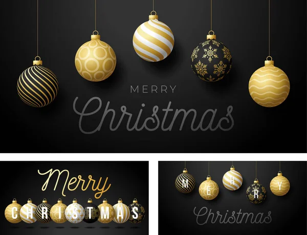 Set Von Luxus Weihnachten Und Neujahr Horizontale Grußkarte Mit Baumkugeln — Stockvektor