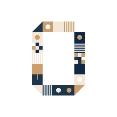 Vektör Piksel Sanat Harfi O Beyaz arkaplandaki şeritler, kareler ve noktalardan oluşan renkli harfler. Elektronik skorbord gibi posterler için Geometrik Alfabe.