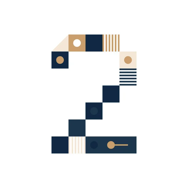 病媒Pixel艺术二号 色彩斑斓的2号由白色背景上的条纹 正方形和圆点的模块组成 电子记分板等海报的几何字母 — 图库矢量图片