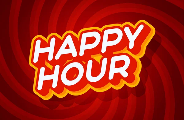 Happy Hour Red Yellow Text Effect Template Type Style Retro — Stock Vector