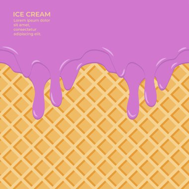 Gofret dokusunda tatlı renk jölesi tatlı yemek vektörü arkaplanı soyut. Dondurmayı kremasız waffle kalıbında eritin. Düzenlenebilir - Renkleri değiştirmek kolay