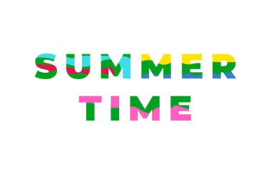 Yaz zamanı. Renkli vektör geometrik yazı tipi beyaz üzerine izole edildi
