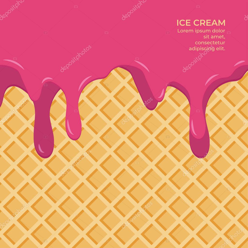 Sweet colour glaze on wafer texture sweet food vector background abstract. Melt icing ice cream on waffle seamless pattern. Editable - Easy change colors