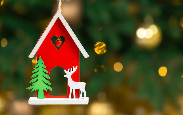 Tahta Xmas Oyuncağı Geyikli Kış Mevsimi Için Dekoratif Eşyalarla Noel — Stok fotoğraf