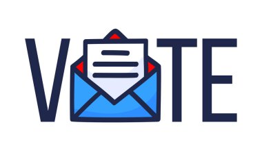 Posta vektör illüstrasyonuna göre oy verin. 2020 Birleşik Devletler Başkanlık Seçimi 'nin güvenli konsepti. Arkaplan, afiş, kart, metin yazımlı poster şablonu.