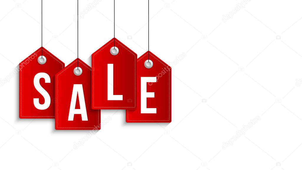 Black Friday Sale Banner. Sale red tag hanging on white background. Vector illustration