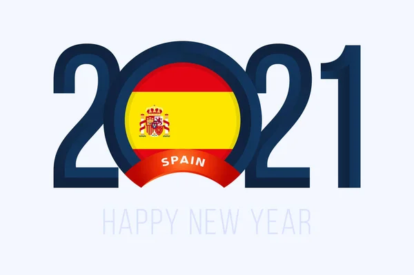 2021年西班牙国旗新年 以白色背景为背景 以快快乐乐的新2021年为题的矢量图解 — 图库矢量图片