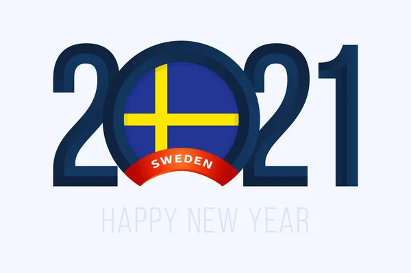 Año Nuevo 2021 Con Bandera Suecia Ilustración Vectorial Con Letras — Vector de stock