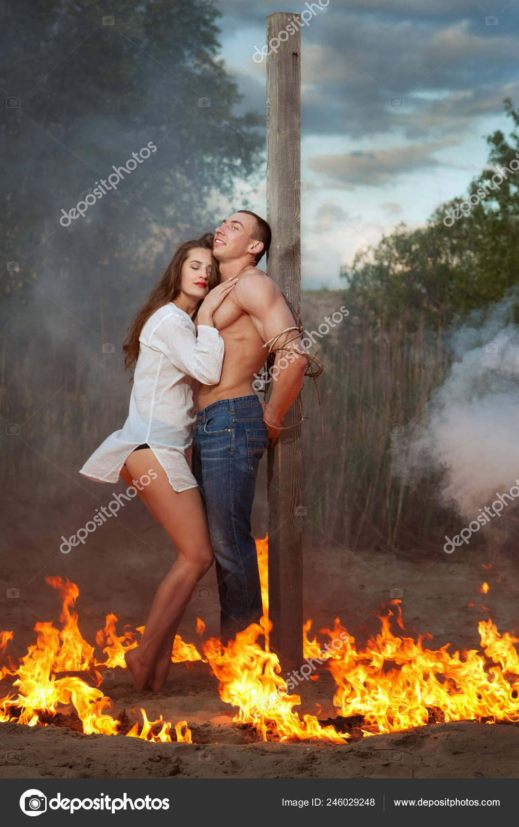 Loving Couple Burning Fire Passion Love — Stock Photo © kladyk #246029248