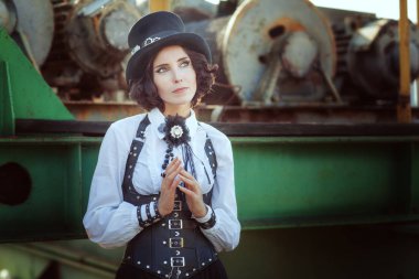 Steampunk tarzında Pensive kız.