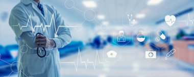 Doktor stetoskop ve hastane backg beyaz simge tıbbi ile