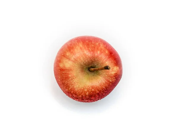 Pomme Rouge Fraîche Isolée Sur Blanc Délicieux Dessert Vue Haut — Photo