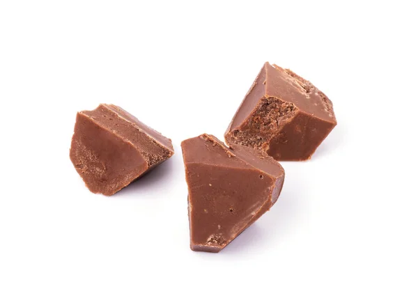 Chips Chocolate Leite Escuro Isolados Fundo Branco Confeitaria Chocolate Temperado — Fotografia de Stock