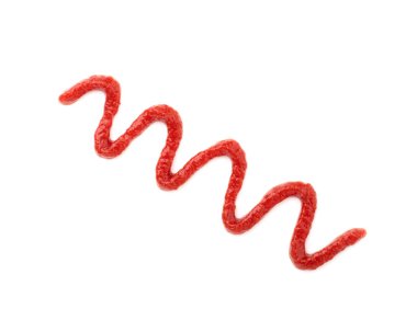 Ketçap hatları beyaz arka planda izole edilmiş. Domates sosundan figürler.