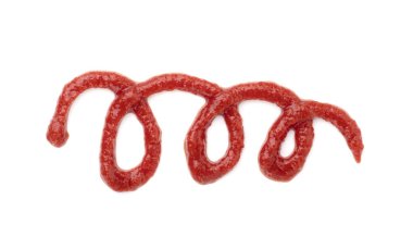 Ketçap hatları beyaz arka planda izole edilmiş. Domates sosundan figürler.