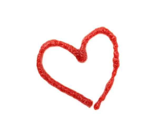 白を基調としたケチャップの赤心 バレンタインデーのトマトソースハート — ストック写真
