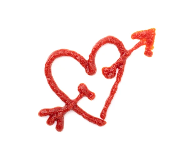 Rött Hjärta Ketchup Isolerad Vit Bakgrund Tomatsås Hjärta För Alla — Stockfoto