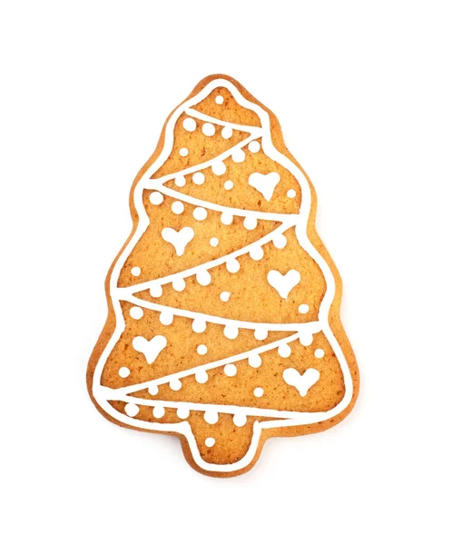 Gingerbread Pohon Natal Pada Latar Belakang Putih Terisolasi Memperlakukan Tahun — Stok Foto
