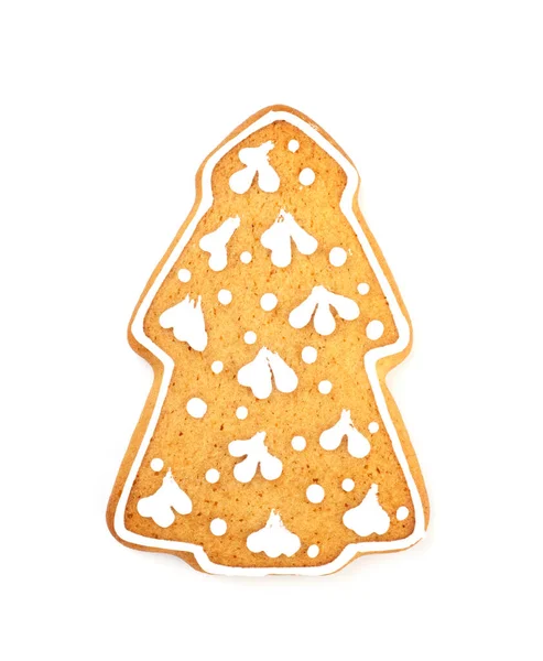 Gingerbread Christmas Tree White Isolated Background New Year Treat Covered — Stock Photo, Image