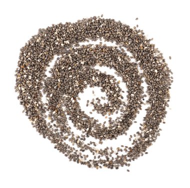 Chia tohumu sarmalı beyaz bir arkaplanda izole edilmiş. Omega-3 açısından zengin sağlıklı yiyecekler