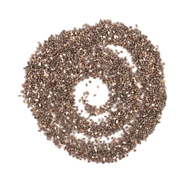 Chia tohumu sarmalı beyaz bir arkaplanda izole edilmiş. Omega-3 açısından zengin sağlıklı yiyecekler