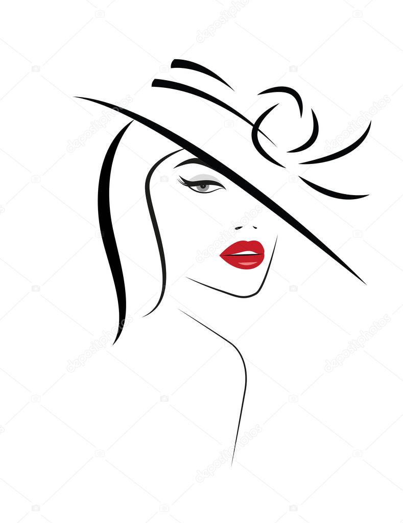 Silhouette of woman with red lips on white background