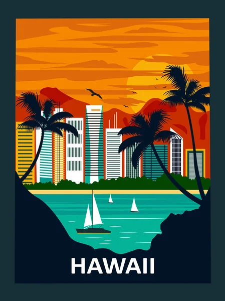 Ciudad Honolulu Diamond Head Playa Waikiki Hawai Eeuu — Stok Vektör