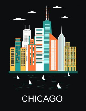 Parlak renklerde Stilize Chicago şehir. Vektör