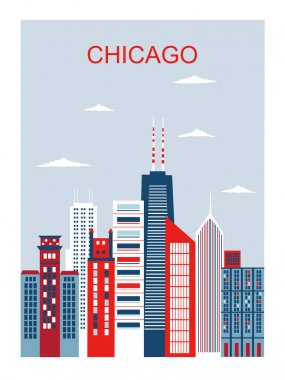 Parlak renklerde Stilize Chicago şehir. Vektör