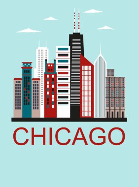 Parlak renklerde Stilize Chicago şehir. Vektör