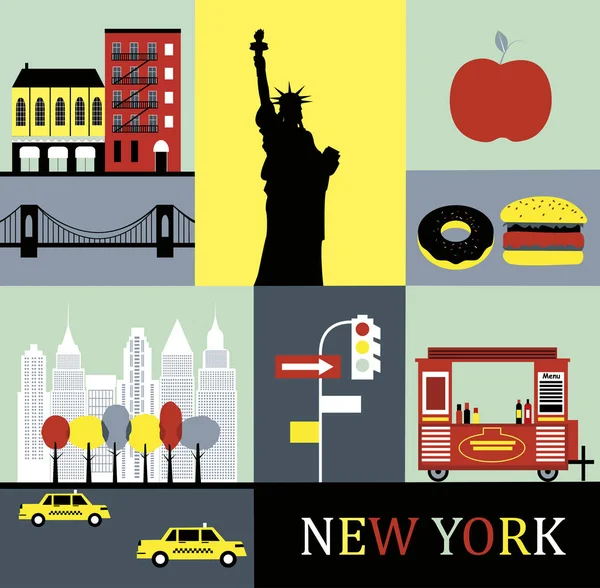 Set New York Symbols Banner — Stock Vector